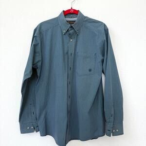 Ariat Pro Series Shirt Blue Micro Check Long Sleeve Button Front Western M